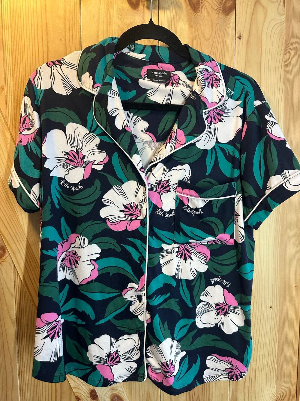 Kate Spade New YorkTropical Hibiscus Floral Short Sleeve Pajama Top - Size M